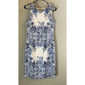 ADRIANNA PAPELL Dress Size 6 Blue White Floral Spring Summer Sheath Sleeveless‎